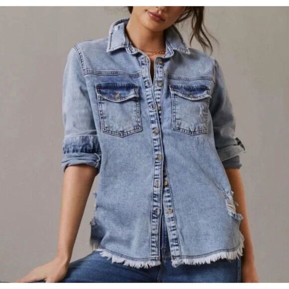 Pilcro Women's Denim Shacket Lightwash Blue Size S Casual Button-Up - Picture 5 of 5